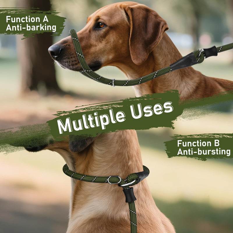 Slip Lead for Dogs, No Pull Training Leash with Double Comfortable Handles and Collar Attachment, Highly Reflective Strong Puppy Rope Leads for Medium Large Dog, Armygreen 13mm*1.8m