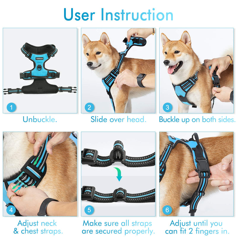 rabbitgoo Dog Harness No Pull with 2 Leash Clips, Adjustable Soft Padded, Reflective Oxford No Choke Pet Vest with Easy Control Handle for Medium Sized Dogs, Blue, M - PawsPlanet Australia