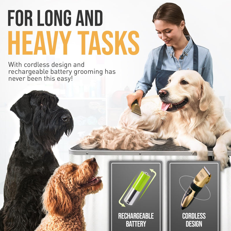 PetKing Premium Dog Clippers Dog Grooming Kit Grooming Clippers Professional for Thick Hair Coats Pet Clippers Kit for Dogs Cats Pets Cordless Silent Dogs Hair Trimmer Clipper Shaver Set Low Noise Gold