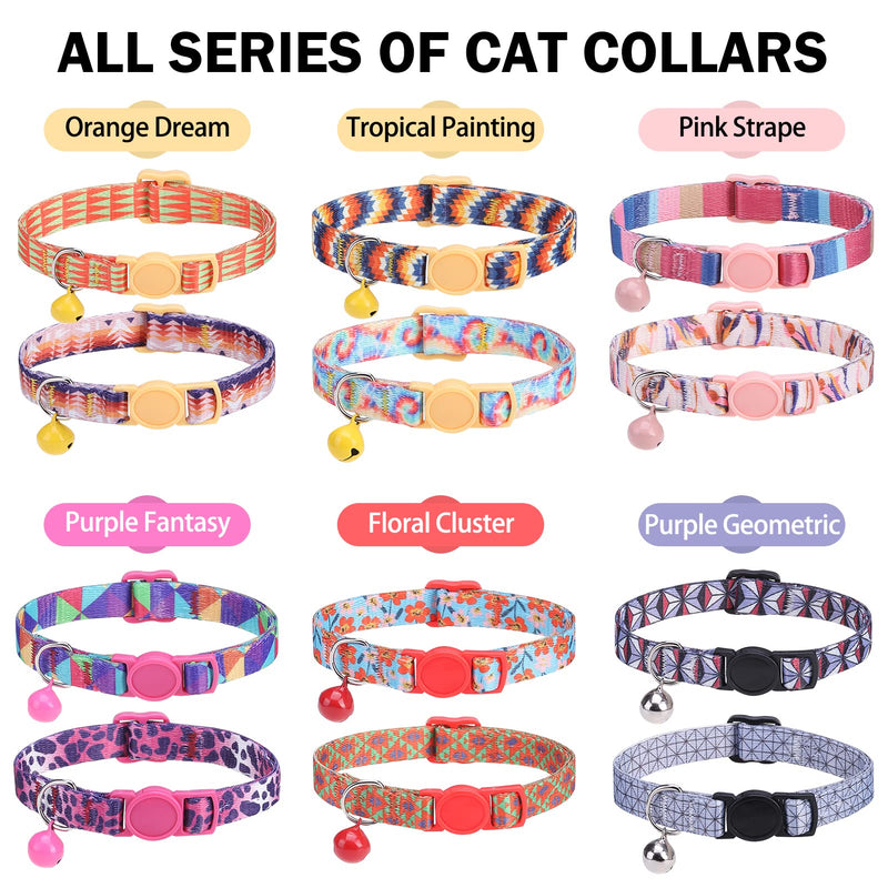 Breakaway Cat Collars for Girl Boy Cats, Spring Summer All Weather Cat Collar Personalized Pattern 2 Pack,Cute Classic Safety Buckles and Bells,Adjustable Printed Nylon Colorful Kitten Collar Cactus Jungle - PawsPlanet Australia