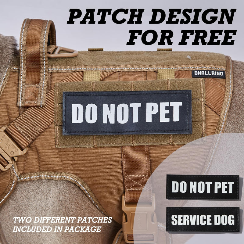 Tactical Dog Harness for Large, No Pull Adjustable Reflective MOLLE Service Dog Harness with Do Not Pet Patches, Military K9 German Shepherd Dog Vest for Training Walking Hunting Brown Army Brown L - PawsPlanet Australia