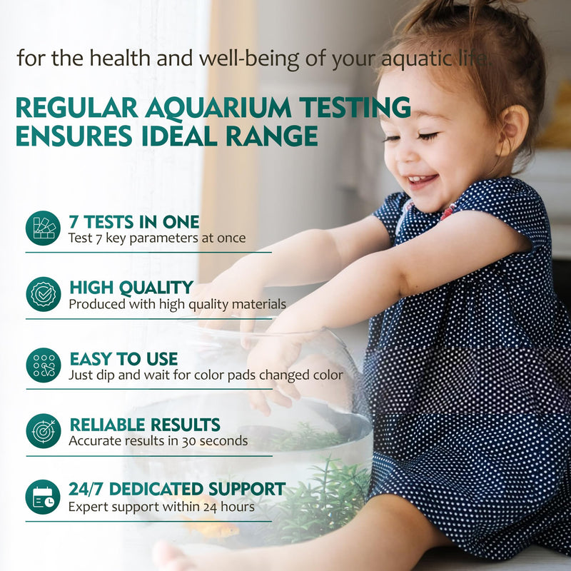 7 in 1 Aquarium Test Strips, 125ct Fish Tank Test Strips for Freshwater Saltwater Pond, Accurate Water Testing Kit Aquarium for Chlorine, Total Hardness, Carbonate, Alkalinity, Nitrate, Nitrite and pH - PawsPlanet Australia