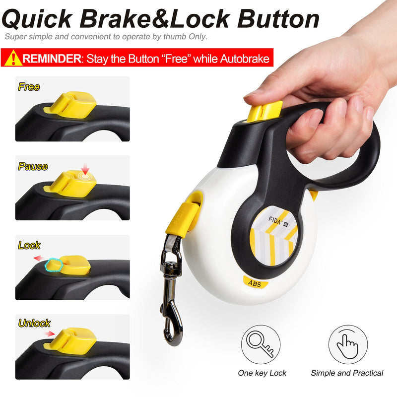 FIDA AutoBrake Retractable Dog Leash. Advanced Patented Design for Dog Pulling, 16 ft Heavy Duty No Pull Pet Walking Leash for Medium Breeds. Tangle Free, Soft Grip, Medium Size. Medium, 16ft
