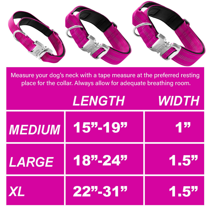 Black Rhino - Tactical Dog Collar Ultra-Soft Neoprene Padded Dog Collars for Medium, Large, XL Dogs | Heavy Duty Metal Buckle | Padded Handle for Dog Training (Large, Pink)