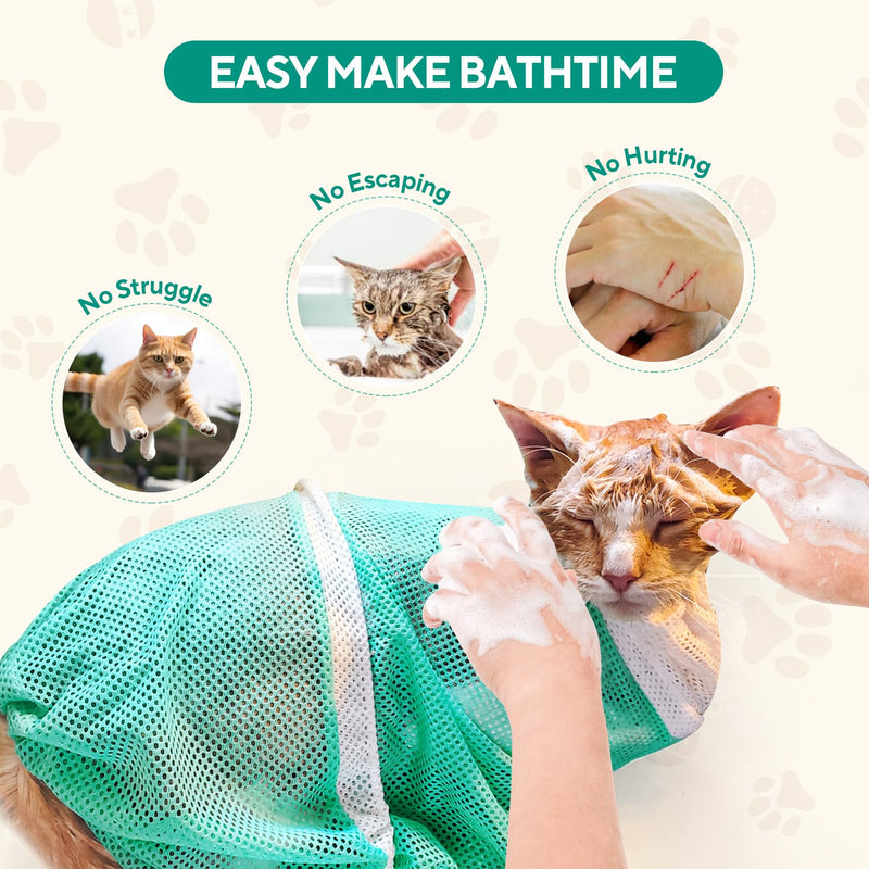 Cat Bag for Bath Adjustable Breathable Mesh Pet Restraint Bag for Bath Nail Trim Medicine and Vet Visits Escape Proof Wash Bag Green Blue - PawsPlanet Australia