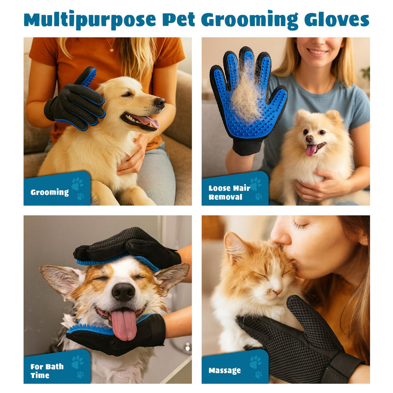 Cat & Dog Grooming Gloves for Shedding – Efficient Pet Grooming Gloves 2-in-1 Deshedding Brush & Massage Mitt | Perfect for Long and Short Hair (1 Pair) - PawsPlanet Australia