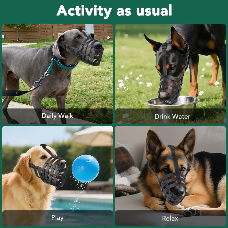 Mayerzon Dog Muzzle for Medium Large Dogs, Humane Basket Muzzle, Soft & Lightweight & Adjustable | Anti Biting Chewing Eating, Suits Training Walks Grooming Vet Visits, Drink & Pant Easily (Black, L) Black L [Snout Cir:11-12.25"] - PawsPlanet Australia