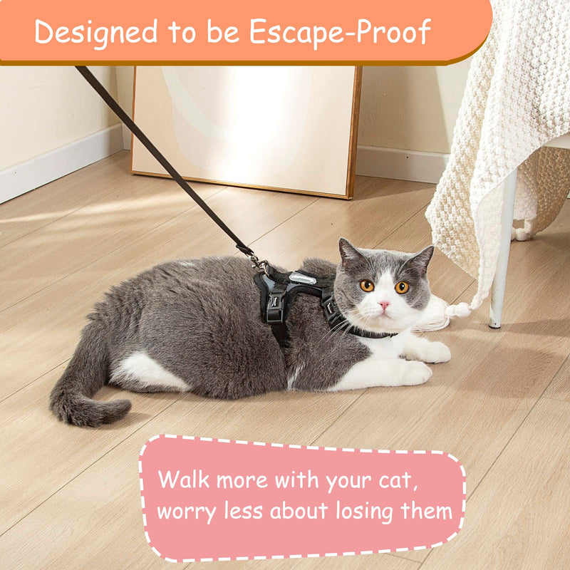 Cat Harness and Leash Set for Walking Lightweight Escape Proof Kitten Vest Harness Soft Fit for Cat Puppy Rabbits Easy Control (Grey Black, M(Chest:12.5''-19'', Neck:8''-12'')) M(chest:12.5''-19'', neck:8''-12'') Grey Black - PawsPlanet Australia