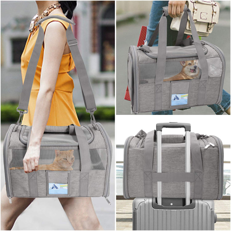 Refrze Cat Carrier,Dog Carriers for Small Dogs Medium Cats Pet Carrier up to 15 Lbs, TSA Airline Approved Cat Carrier Soft, Cat Dog Crate Travel Bag,Grey 17.0"L x 12.0"W x 11.0"H Grey - PawsPlanet Australia