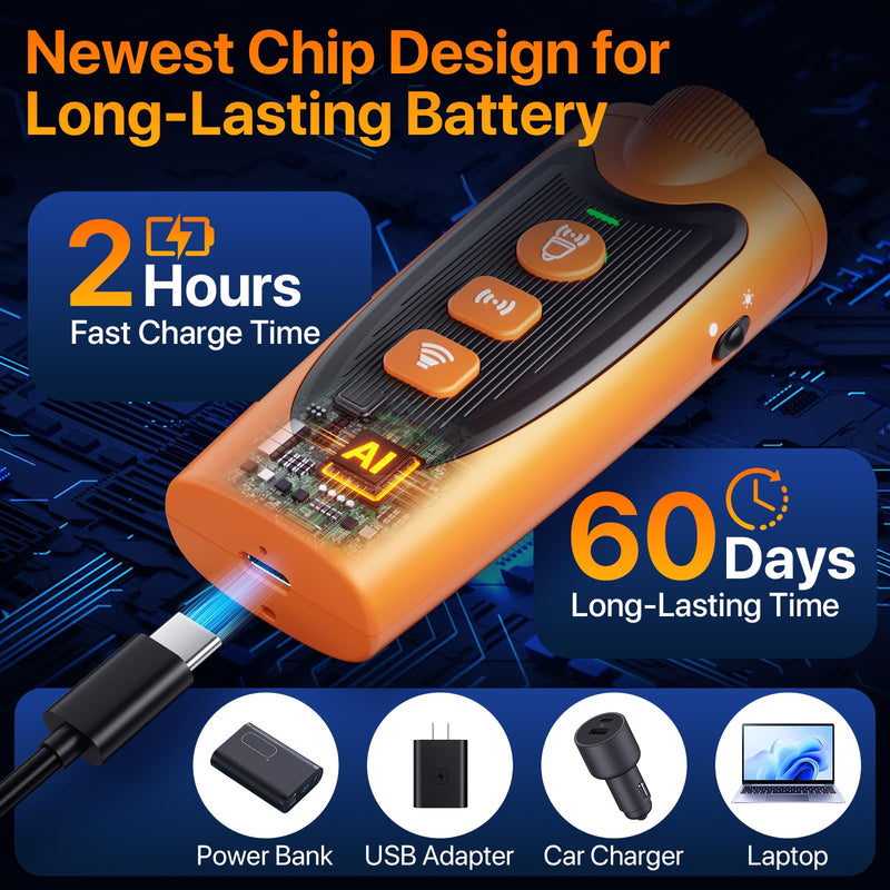 Dog Bark Deterrent Device, 3X Ultrasonic Anti Barking Device for Dogs, 6 Training Modes & 23 FT Range Stop Neighbors Dog Barks, Portable Dog Training Tool with Flashlight Indoor Outdoor Use, Amber Only Device - PawsPlanet Australia