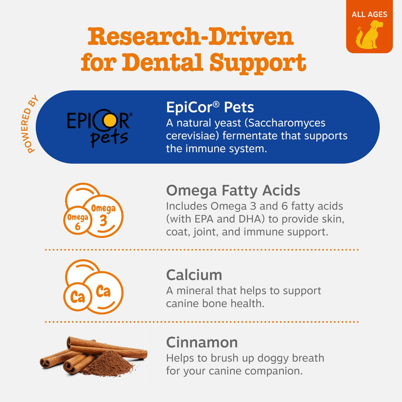 Zesty Paws Dental Bones - Fights Tartar & Plaque - Gum, Teeth & Bone Health - Cinnamon for Dog Breath - Immune, Joint, Gut, Skin & Coat Support - Omega 3 EPA & DHA and Calcium - Large Dogs - 24 ct 24 Count - PawsPlanet Australia