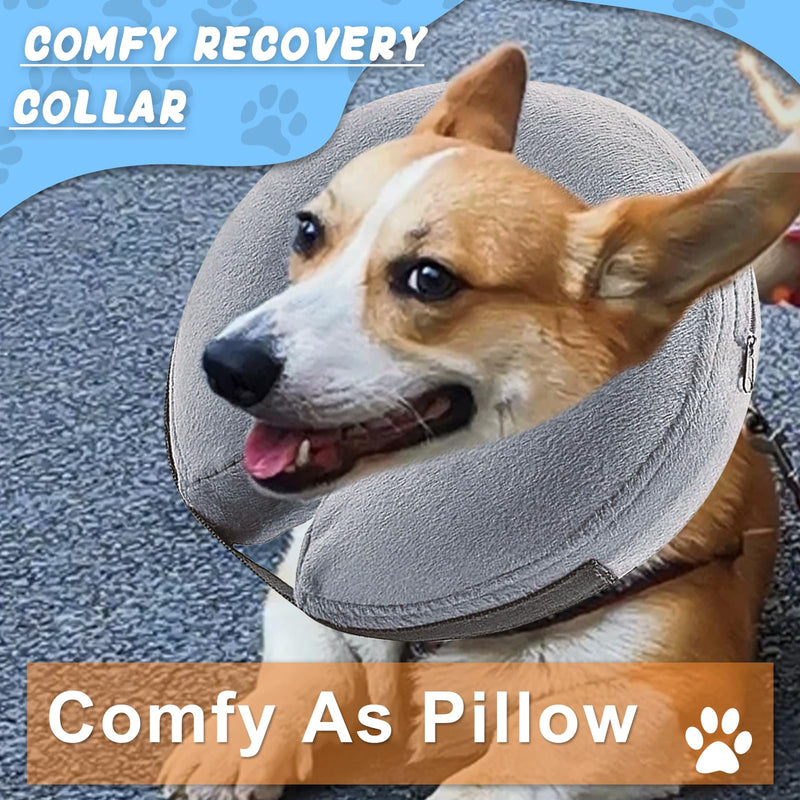 Inflatable Dog Cone Collar (M Size), Soft Blow-up Protective Recovery Dog Collar, Pet Donut Cone Collar, Comfy Elizabethan Collar After Surgery for Medium Dog to Prevent Biting Scratching, Grey [Neck: 8"-12"] Medium - PawsPlanet Australia