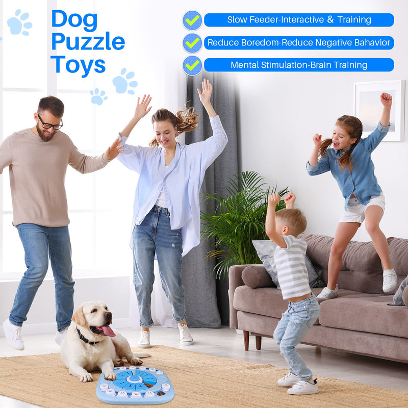 Puzzle Feeder Dog Toy for Large Medium Dogs, Mentally Stimulating Toys, Treat Dispensing Dog Toys, Enrichment for Smart Dogs, Pet Toy, Blue, 11.8X11.8X1.38inch Level 3-Blue - PawsPlanet Australia
