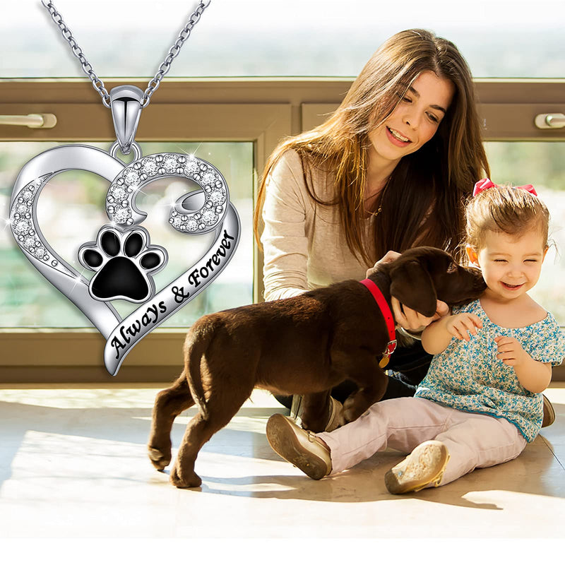 Ladytree S925 Sterling Silver Puppy Dog Cat Pet Paw Print Love Heart Pendant Necklace 18 inches Pet Paw Print E - PawsPlanet Australia