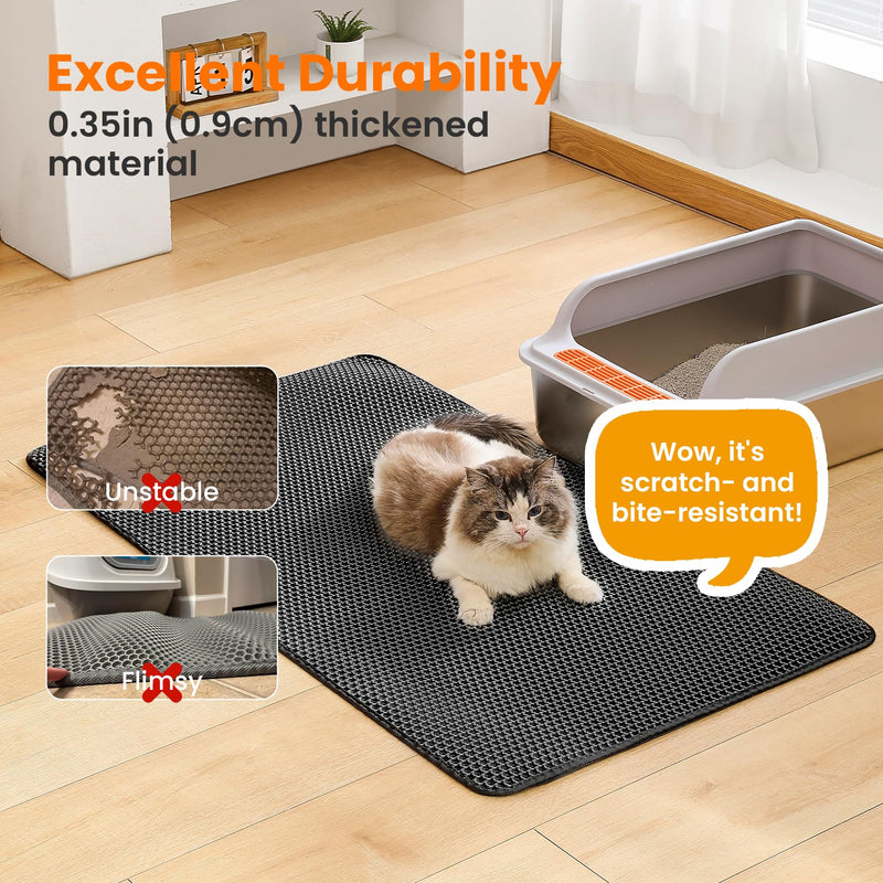 Jumbo Cat Litter Mat, 46x26 Inches Double Layer Honeycomb Litter Trapping Mat, Non Slip Waterproof Urine Proof Extra Large Cat Litter Box Mat, Kitten Supplies and Essentials, XXL, Black - PawsPlanet Australia