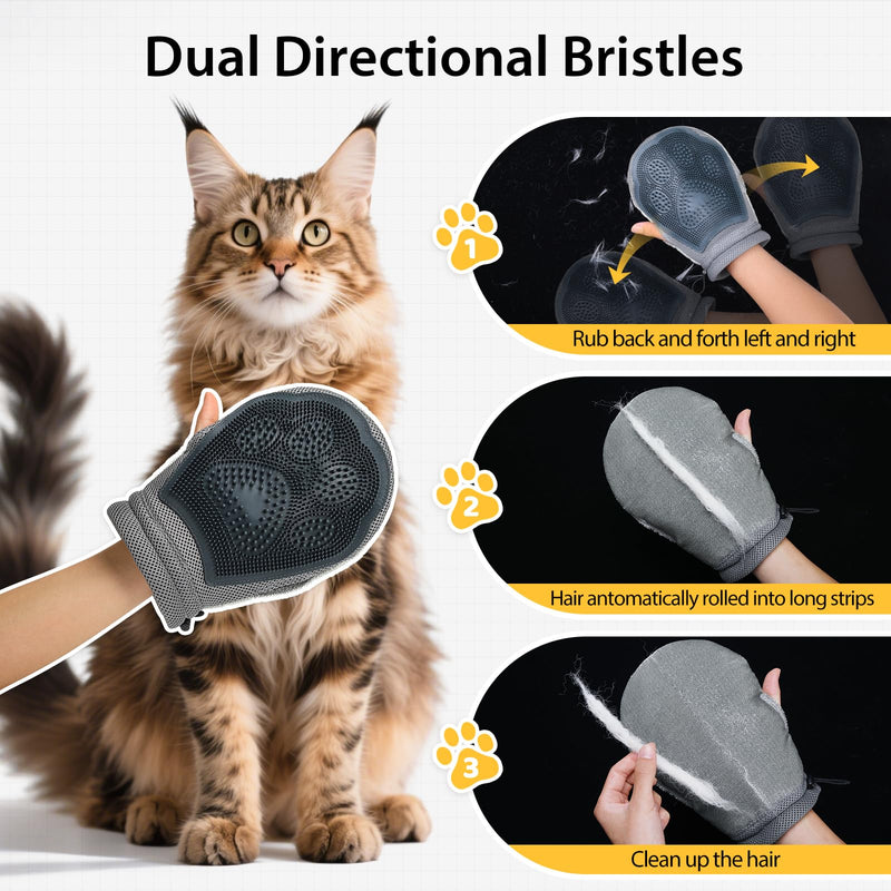 LIANZIMAU Dual Side Pet Hair Remover Glove Electrostatic Pet Hair Remover for Cat Dog Furniture Couch Car Seats Reusable with Thumb Hole Adjustable Wrist Strap (1 PCS) black - PawsPlanet Australia