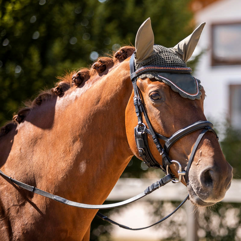 Horze Sandnes Ear Net - Dark Olive - Horse