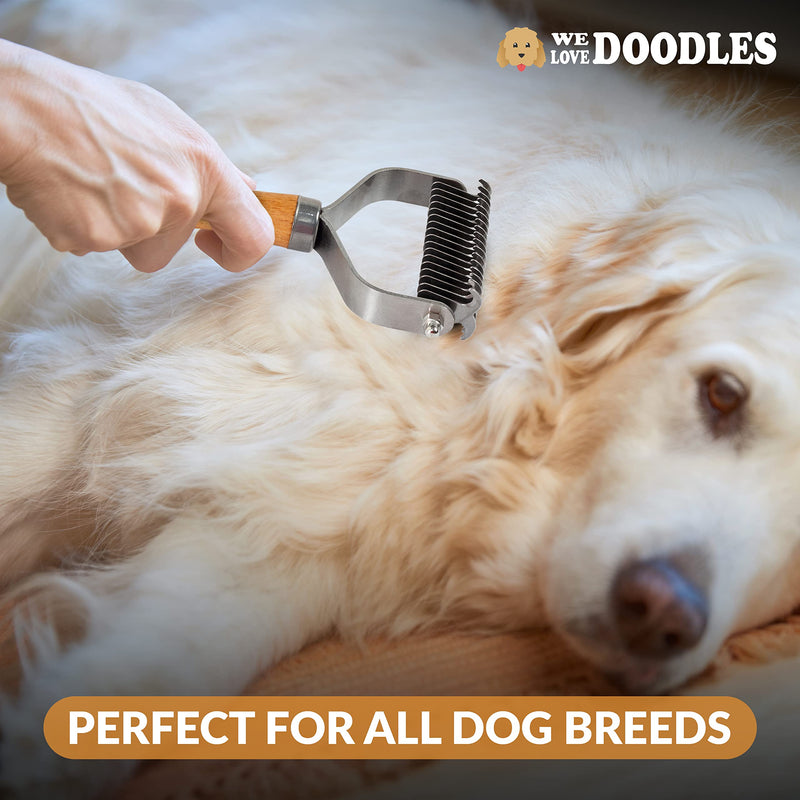 We Love Doodles Pet Dematting Comb and Curved Grooming Slicker Brush Bundle - Deshedding Undercoat Rake, Comb for Detangling Thinning and Shedding, Slicker Brush for All Hair Types - PawsPlanet Australia