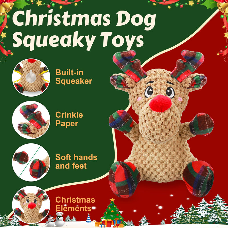 Squeaky Dog Toys, Dog Chew Toys with Crinkle Paper for Puppy, Small, Medium, Large Dogs, Interactive Pet Holiday Toys for Training and Reducing Boredom Elk - PawsPlanet Australia