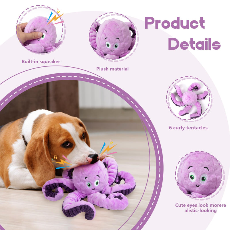 Dog Toys for Large Breed, Octopus Squeaky Funny Cute Interactive Medium & Small Dog Toys, Stuffed Plush Animals Puppy Toys, Dog Birthday for Dog Presents - Octopus Purple 1 PCS - PawsPlanet Australia