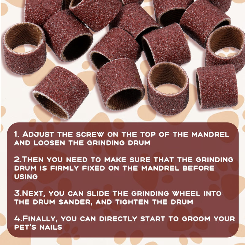 42 Pcs Pet Nail Grinder Replacement Kit with Grit Sanding Bands Pet Dog Nail Smoother Sanding Drum Set Pet Claw Grooming Supplies for Dog Claw Care (80#/120#) - PawsPlanet Australia