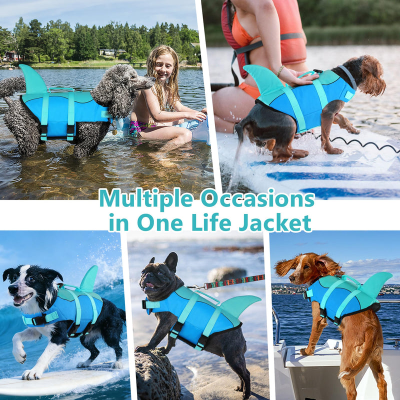 Dogcheer Dog Life Jacket, Cute Shark Dog Life Vest for Swimming Boating with Superior Buoyancy and Rescue Handle, Adjustable Puppy Floating Swim Vest for Small Medium Large Dogs - Pool Blue, L - PawsPlanet Australia