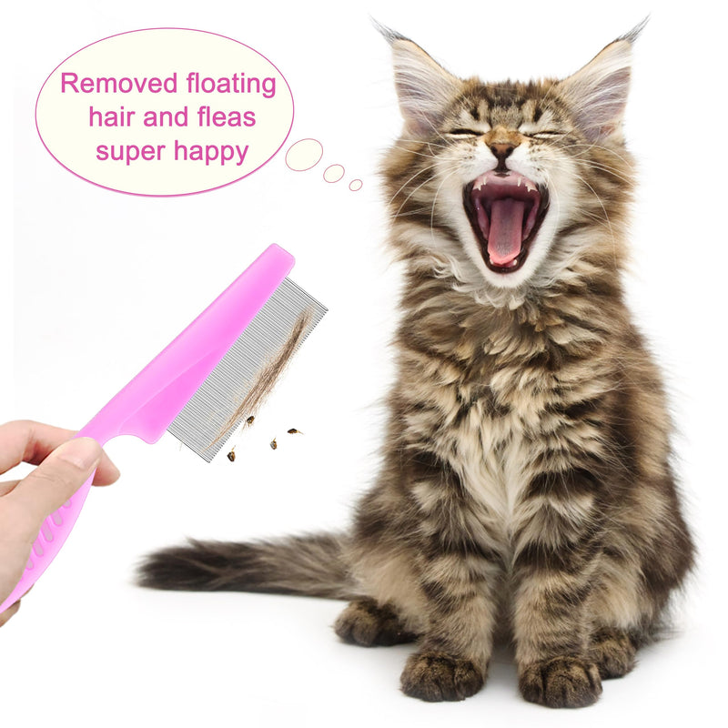 5 Pack Flea Lice Comb,Stainless Steel Dog Cat Grooming Combs With Rounded Teeth,Double-Sided Tear Stain Remover,Dematting Comb For Dogs Cats Ideal For All Types Of Small, Medium, Large Pets (Pink) Pink - PawsPlanet Australia