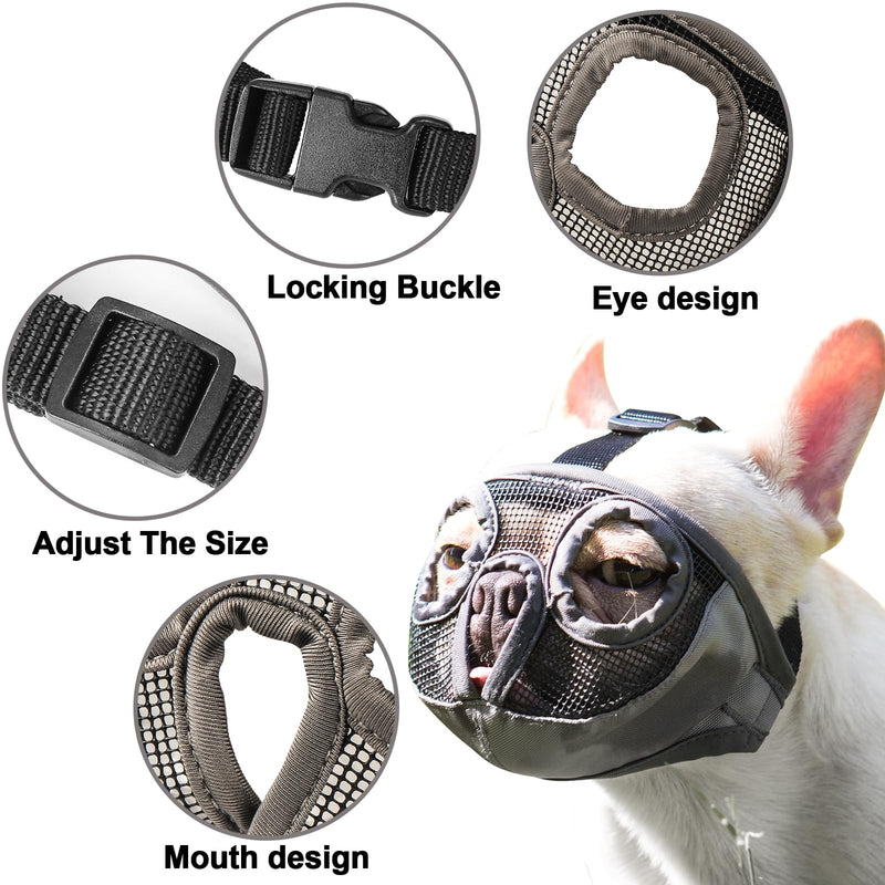 Short Snout Dog Muzzles- Bulldog Muzzle Breathable Mesh Dog Mask for Biting Chewing Training Licking Grooming (Gray, XL（Head 18.1-25") Gray XL（Head 18.1-25") - PawsPlanet Australia