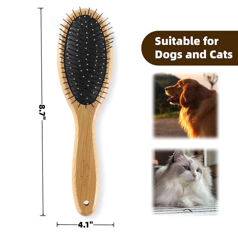 Double Sided Dog Brush Pin and Boar Bristle Pet Grooming Comb for Long or Short Haired Dogs and Cats Removing Shedding Tangles and Dead Undercoat Dog brush-01 - PawsPlanet Australia