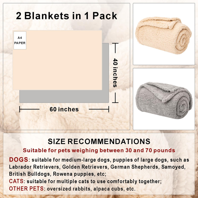 2 Blankets, Dog Cat Pet Blanket, Soft Warm Fleece, for Puppy, Small Dogs or Kitten, Cats, Plush Fuzzy Blanket for Bed, Sofa, Travel (60" x 40", 2/Pack, Beige+Light Gray) Beige+lightgray 60"L x 40"W, 2/Pack - PawsPlanet Australia