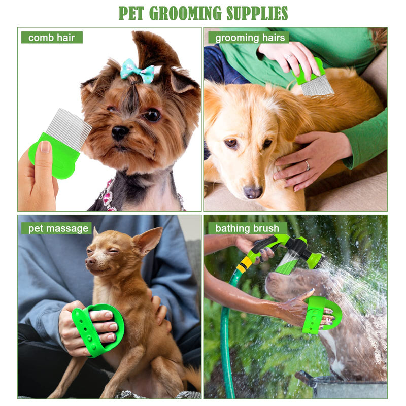 Pup Jet Dog Wash Outdoor, 8-in-1 Dog Sprayer Hose Attachment with Dog Shower Brush and Pet Grooming Comb, 3/4 Inch Standard Garden Hose Nozzle for Watering Flowers, Car Washing, Pet Bathing(Green) Green - PawsPlanet Australia