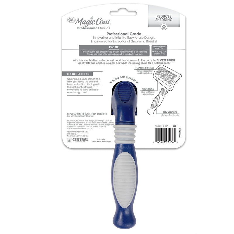 Four Paws Magic Coat Professional Series Grooming Brush for Dogs & Cats, Reduces Shedding, Stimulates Coat's Natural Oils, Ergonomic Design, Ideal for Medium, Long, Curly, and Wiry Coats - PawsPlanet Australia
