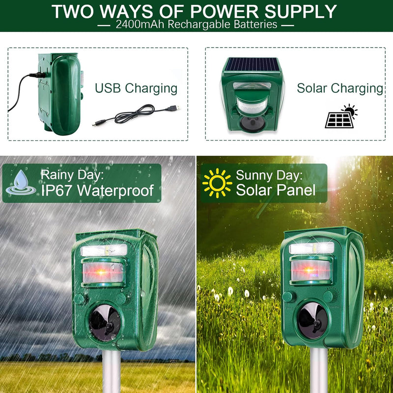 AngLink Ultrasonic Cat Deterrent Solar Animal Repellent Marten Deterrent IPX44 Waterproof with 5 Mode Motion Sensor Dog Deterrent to Repel Cats Martens Dogs for Garden - PawsPlanet Australia