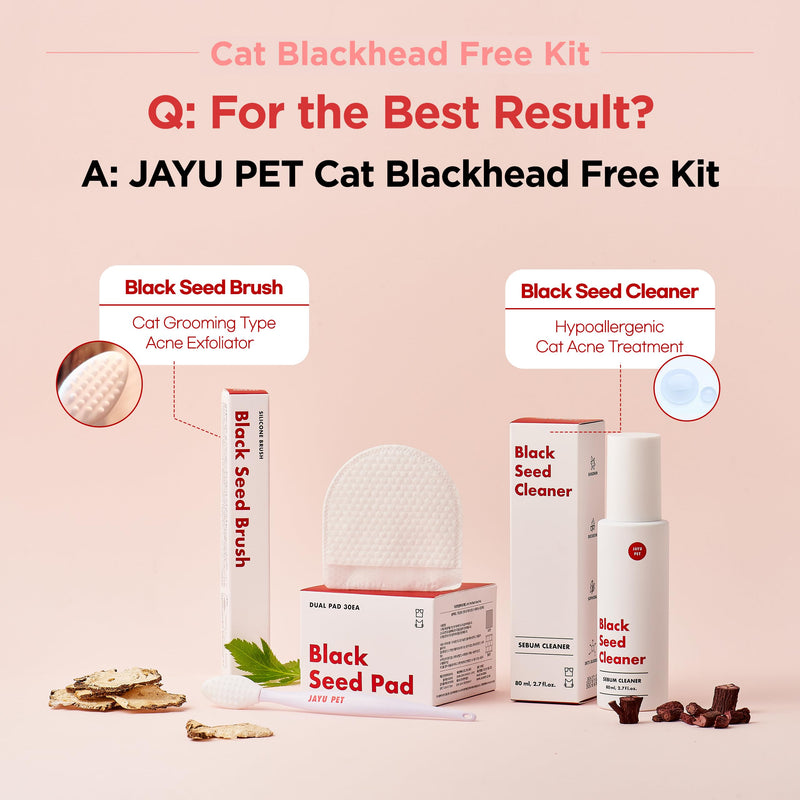 JAYU PET Cat Blackhead Free Kit – Black Seed Cleaner & Exfoliating Brush, Cat Chin Acne Treatment, Blackhead Remover, Hypoallergenic Safe Formula, Cat Grooming Kit for Clear & Healthy Skin