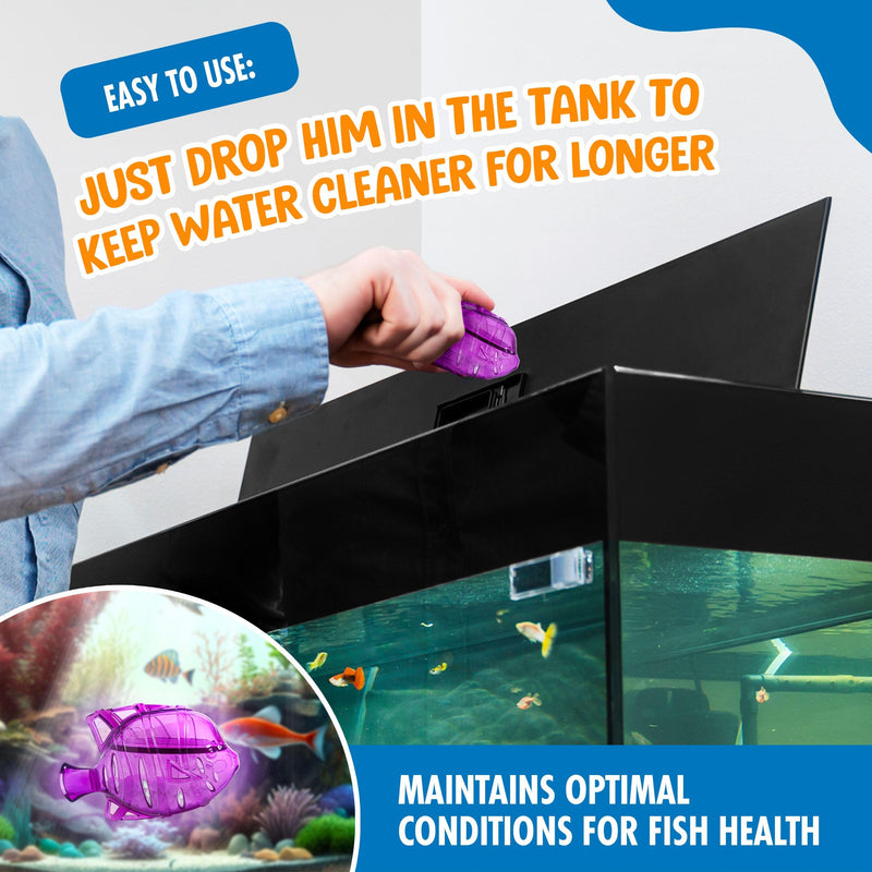 Clarence the Clarifier Fish - 3 pk, Purple - Aquarium Treatment, Clear Cloudy Fresh-Saltwater, Fish-Plant Safe, 10gal Tank Maintenance Each 3 Pack