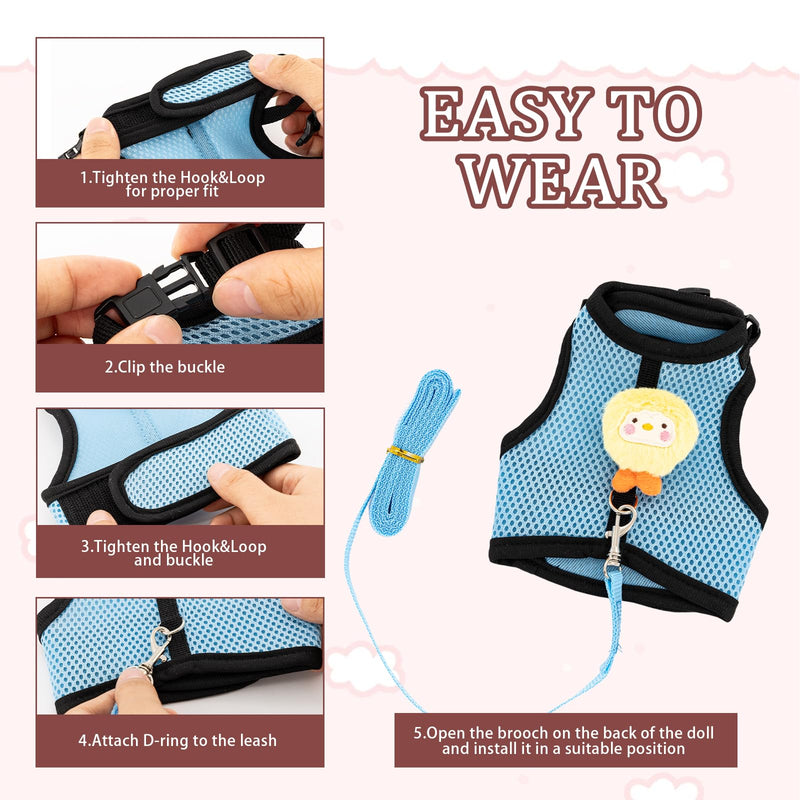 4-Pack Rabbit Harness and Leash Set, Rabbit Leash and Harness Set Escape Proof, Adjustable, with 2 Pendants, for Ferrets Pigs Puppies Small Animals Pets Outdoor Walking Supplies (Pink/Blue) - PawsPlanet Australia