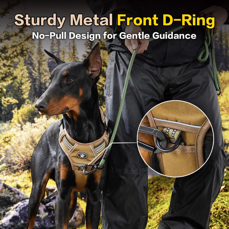 PawsPassion No Pull Dog Harness for Medium Large Dog, Heavy Duty Tactical Adjustable Pet Harness, Voyager Service Walking Vest Harness with Easy Control Handle Reflective Strip (Sandstone, L) Sandstone - PawsPlanet Australia