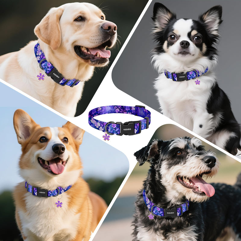 Kazazoo Dog Collar Cute and Soft Nylon Puppy Collar Girl, Adjustable Dog Collars for Small Medium Dogs, Purple Flowers-S S