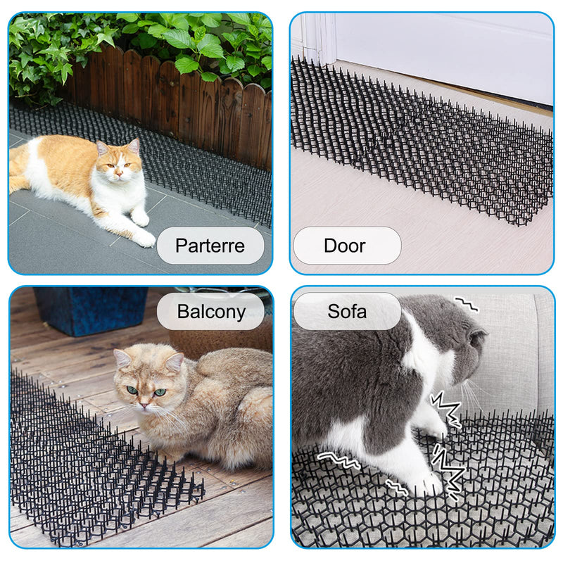 TSLBW 6.2 * 8 Inch 12 Pcs Cat Scat Mat with SpikesCat Repellent Mat with Spikes Pet Deterrent Net Anti Cat Mat Gardening Plastic Cat Scat Mat with 8 U-Shaped Pegs Wild Animal Garden Plants 15.5*20cm