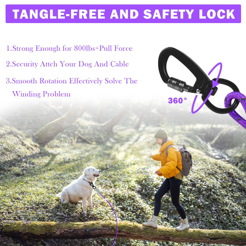 Dog Tie Out Cable 10ft/15ft/20ft/30ft Dog Runner for Yard and Outdoor with Swivel Hook Green/Blue/Purple Reflective Lead Dog Chains for Training Small to Medium Dogs Up to 100lbs 4mm 15ft Purple - PawsPlanet Australia