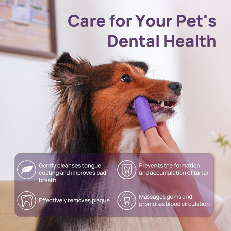 HICC PET Dog Finger Toothbrush Pack, 360° Silicone Pet Toothbrush for Plaque and Tartar Cleaning, Dog & Cats Teeth Cleaning with Protective Case, Safer & Softer Liquid Silicone (Yellow&Purple, 2 Pack) Yellow&purple