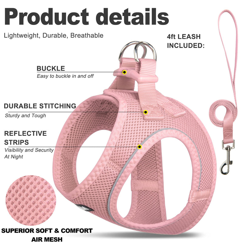 Fida Cat Harness and Leash Set for Walking Kitten and Puppy, Escape Proof Kitten Harness with Breathable Lightweight Soft Mesh, Adjustable Reflective Step-in Design. (XXXS, Pink) XXXS (Neck:10.2"-11.4"; Girth:11.4"-12.6") - PawsPlanet Australia