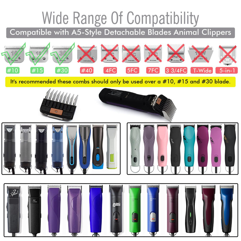 Professional A5-Style Animal Clipper Stainless Steel Color-Coded Snap-on Attachment Guard Guide Comb, 1/8"-1" Compatible with Wahl KM Series Oster A5 Andis Detachable Blade Pet Dog Groomers (#4-1/2") #4-1/2" - PawsPlanet Australia