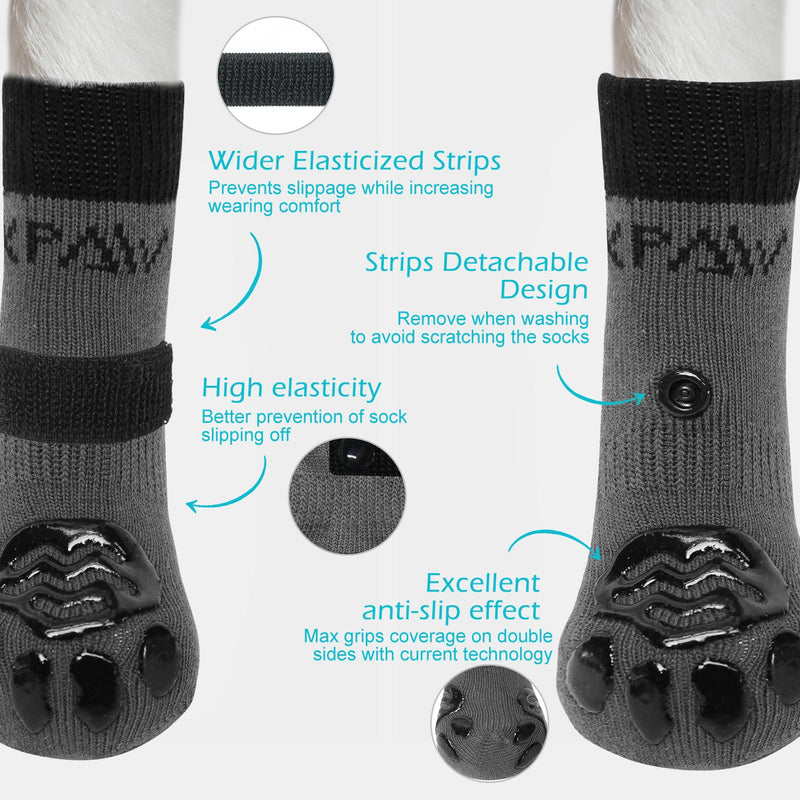 EXPAWLORER 4Pcs Anti-Slip Dog Socks - Double Side Dog Booties for Hot Pavement, Non-Slip Paw Protector for Hardwood Floors, Dog Shoes to Prevent Licking,Grey M Medium