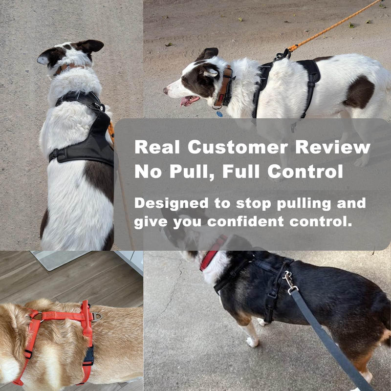 No Pull Dog Harness for Large Dogs, Adjustable, Reflective Breathable Padded Vest with 2 Metal Leash Clips and Handle for Control or Car Seatbelt Use, Red, L - PawsPlanet Australia