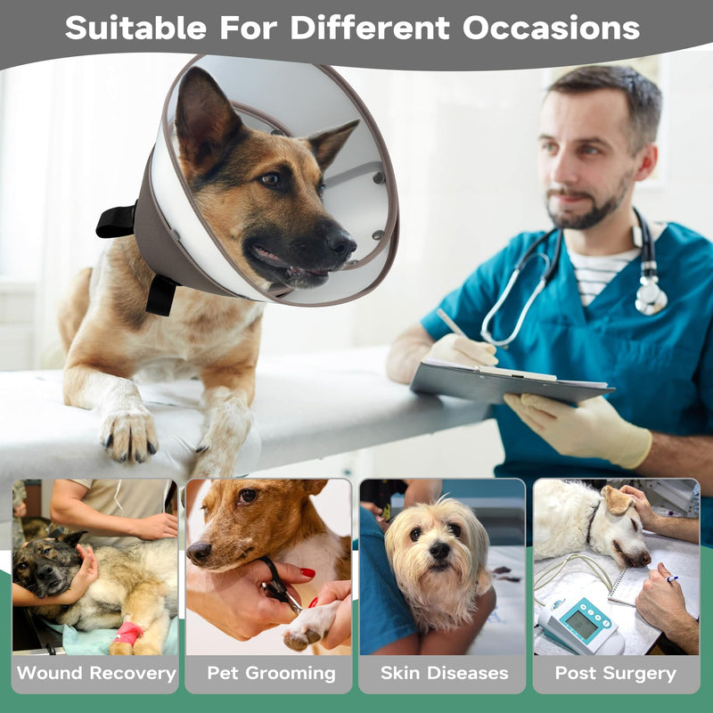 Soft Dog Cone Collar After Surgery,Clear Padded Collar,E-Collars for Dogs to Prevent Licking Wound, Adjustable Dog Recovery Collar for Large Medium Small Dog,Elizabethan Collar L L(Neck Girth 13.7"-16.9"Collar Depth 10.4") Grey - PawsPlanet Australia