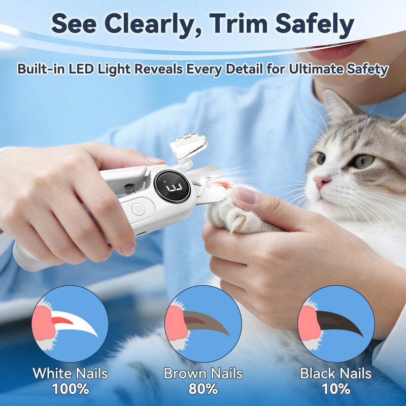 2-in-1 Dog Nail Clippers & Grinder with Light, Quiet Electric Pet Nail Trimmer for Large Medium Small Dogs & Cats, 3 Speeds, Rechargeable, Splash Guard & Safety Lock, Painless Grooming Tool (White) - PawsPlanet Australia