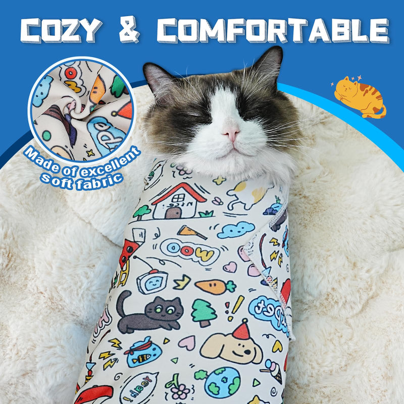Supet Cat Grooming Wrap for Cutting Nails, 2026 Self-Adherent Anti-Escape Calming Cat Swaddle Wrap for Medicine, Nail Clipping, Teeth Brushing, Ear Cleaning (Cartoon, XL) XL-31.5in ( Weight:＜ 25lbs ) Cartoon
