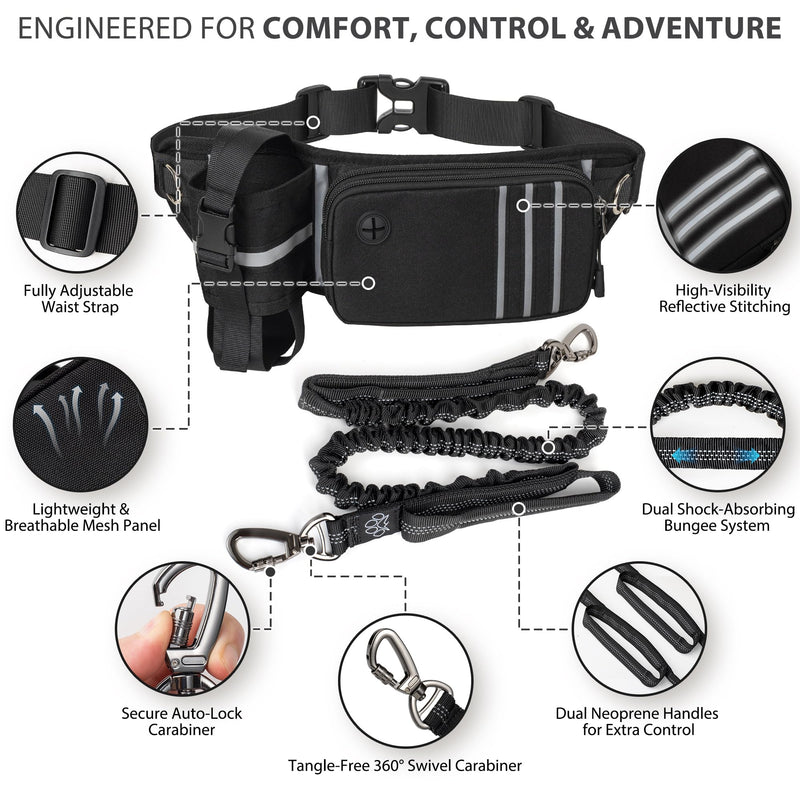 Ultimate Safety Hands-Free Dog Leash – Heavy Duty Secure Hook, Shock-Absorbing Bungee, Waist Belt & Pouch, Dual Handles – Fits All Dog Sizes - PawsPlanet Australia