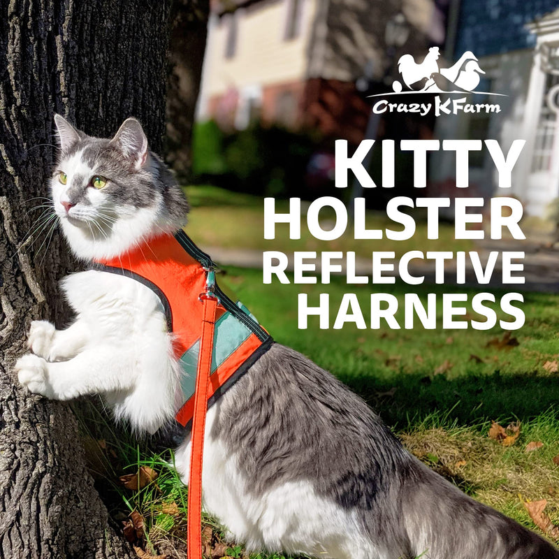 Kitty Holster Reflective Cat Harness, High Visibility Cat Vest for Day and Night - Safe, Breathable and Washable Cotton, Ideal for Walking and Travel, Orange, Small to Small/Medium Outrageous Orange - PawsPlanet Australia